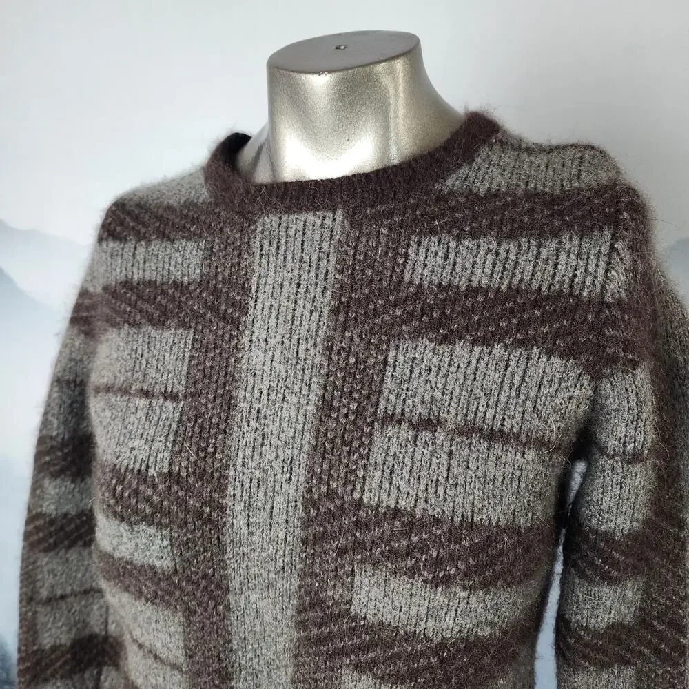 Ann Taylor Rabbit Hair Alpaca Wool Striped Crew Neck Sweater | Women's Medium